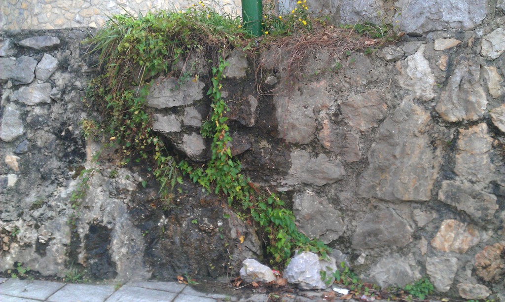 El muro de Jornu donde se aprecian las humedades aparecidas - Celoriu.com