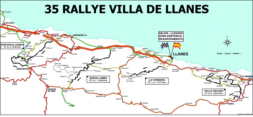 Mapa oficial de tramos del XXXV Rallye Villa de Llanes - Celoriu.com