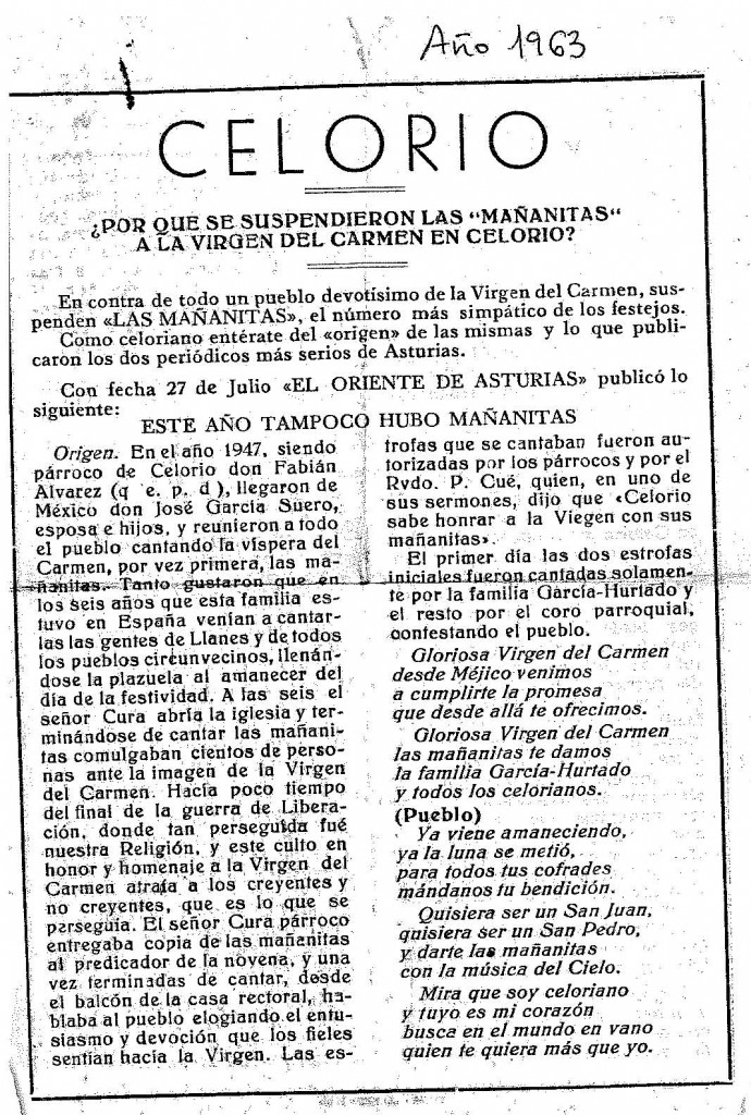 SE SUSPENDEN LAS MAÑANITAS CELORIO 1963